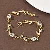 Brass Micro Pave Cubic Zirconia Oval & Leaf Link Chain Bracelets for Women BJEW-G764-05G-02-3