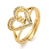 Heart with Letter Rack Plating Brass Micro Pave Clear Cubic Zirconia Adjustable Rings for Women RJEW-I105-01G-B-1