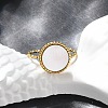 Flat Round 304 Stainless Steel White Shell Cuff Rings for Women RJEW-G346-10G-02-2