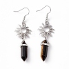 Natural Tiger Eye Bullet with Sun Dangle Earrings EJEW-I276-01P-08-2