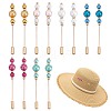 12Pcs 6 Colors Brass & Baking Paint Glass Pearl Round Beads & 304 Stainless Steel Brooches JEWB-HY00007-1