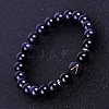 Sagittarius Round Synthetic Blue Goldstone & Natural Black Onyx(Dyed & Heated) Stretch Bracelets for Women Men EA3132-10-1