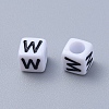 Letter W White Letter Acrylic Cube Beads X-PL37C9308-W-3