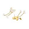 Shell Heart with Acrylic Pearl Dangle Stud Earrings EJEW-P203-11G-2
