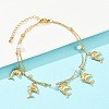 304 Stainless Steel with Acrylic Bead Double Layer Dolphin Charm Anklets for Women AJEW-G069-01G-1