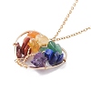 Natural Gemstone Chips Heart with Tree of Life Pendant Necklace NJEW-JN03868-02-4
