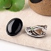 Natural Black Agate Oval Clip-on Earrings EJEW-J091-02-1