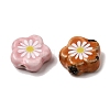 Glaze Daisy Flower Printed Porcelain Beads PR-CBA03B0-04-2