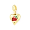 Brass Red Enamel Heart European Dangle Charms KK-Z090-07G-01-1