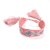 Word Love Polycotton(Polyester Cotton) Braided Bracelet with Tassel Charm BJEW-F429-06-1