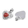 Brass Pave Natural Carnelian(Dyed & Heated) Heart Charms KK-U043-51P-01-2