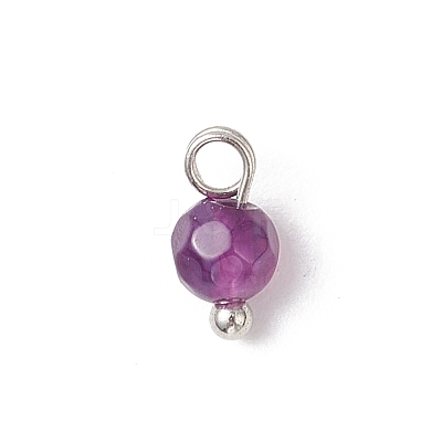 Natural Agate(Dyed & Heated) Faceted Round Charms PALLOY-JF04286-02-1