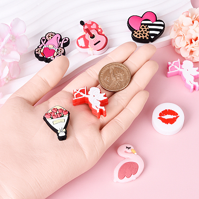 8Pcs 8 Styles Valentine's Day Silicone Focal Beads SIL-YW0001-64-1