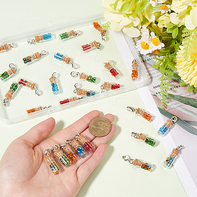 30Pcs Glass Bottle with Glass Seed Beads European Dangle Charms FIND-SC0012-99-1