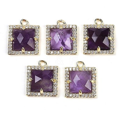 Natural Amethyst Faceted Square Charms G-I375-06G-01-1