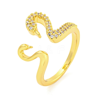 304 Stainless Steel Cubic Zirconia Open Cuff Ring for Women RJEW-S406-05G-03-1