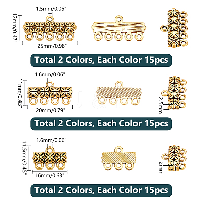 90Pcs 6 Styles Tibetan Style Zinc Alloy Chandelier Components Links FIND-PH0020-40-1