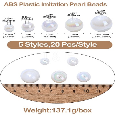 100Pcs 5 Styles ABS Plastic Imitation Pearl Beads KY-CJ0002-03-1
