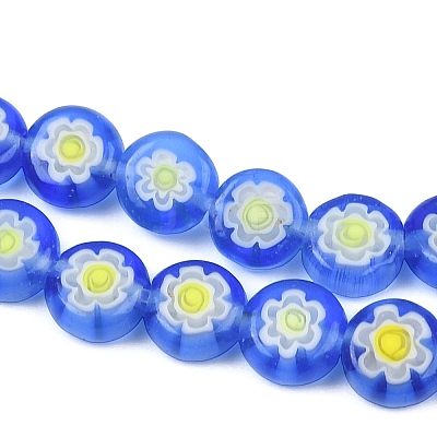 Handmade Millefiori Glass Flat Round Bead Strands LK-P010-04-1