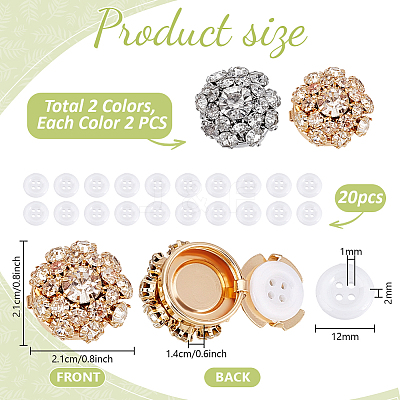 Brass Rhinestone Cufflinks & Acrylic Shirt Buttons Sets BUTT-PH0001-47-1