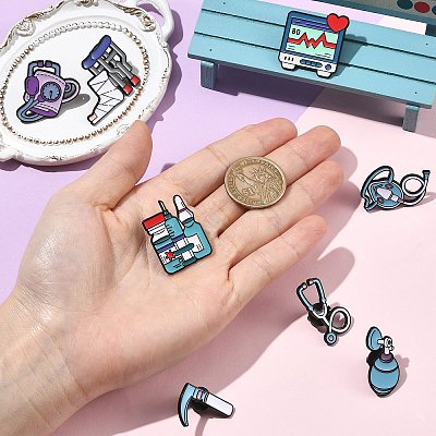 8Pcs 8 Styles Medical Theme Enamel Pins JEWB-CJ0003-62-1