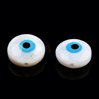 Evil Eye Natural Freshwater Shell Beads SHEL-F001-35-1