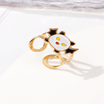 304 Stainless Steel with Enamel Cuff Rings for Women RJEW-Z116-01G-07-1