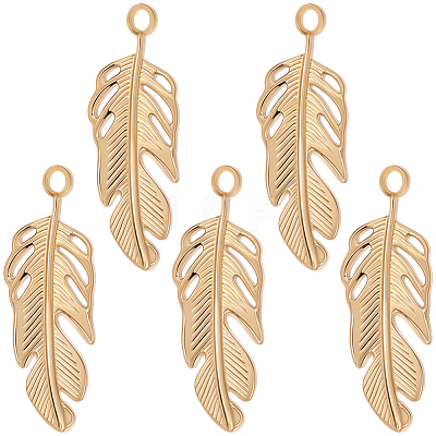 10Pcs 304 Stainless Steel Feather Pendants STAS-BBC0009-98-1