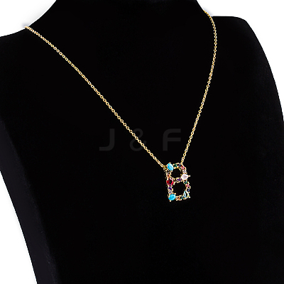 Golden Brass Micro Pave Cubic Zirconia Initial Pendants Necklaces NJEW-S069-JN002-B-1
