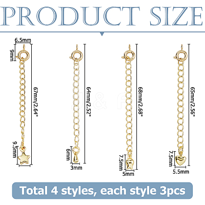 12Pcs 4 Styles Brass Curb Chain Extender KK-HS0015-33G-1