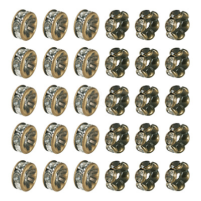 30Pcs 2 Styles Brass Rhinestone Rondelle Space Beads RB-TADJ0001-02-1