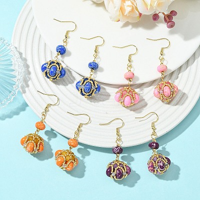 Glass Seed Bead and Synthetic Imperial Jasper Dangle Earrings EJEW-MZ00743-1