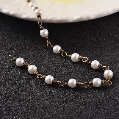 Round Handmade Glass Pearl Beaded Chains AJEW-JB00182-01-1