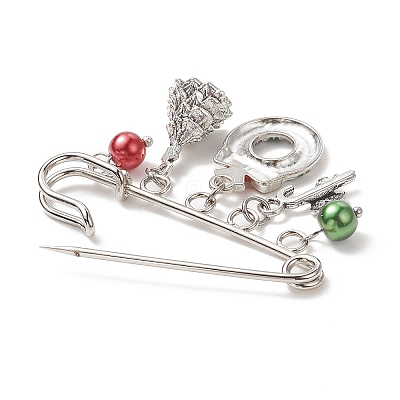 3Pcs 3 Style Christmas Tree & Wreath & Santa Claus & Alloy Enamel Charms Safety Pin Brooch JEWB-TA00011-1