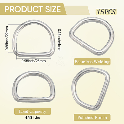 304 Stainless Steel D Rings STAS-CP0001-05C-1