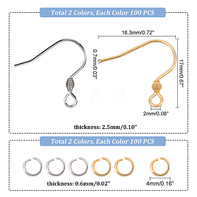 200Pcs 2 Style 304 Stainless Steel Earring Hooks DIY-UN0003-80-1