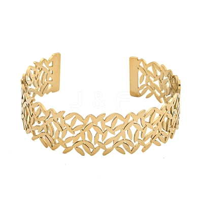 Ion Plating(IP) 304 Stainless Steel Hollow Open Cuff Bangles BJEW-S151-01G-06-1