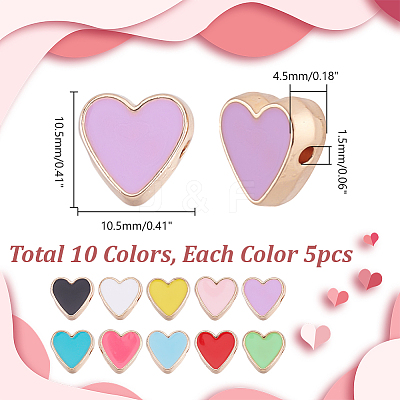 50Pcs 10 Colors Alloy Enamel Beads ENAM-HY0001-51-1