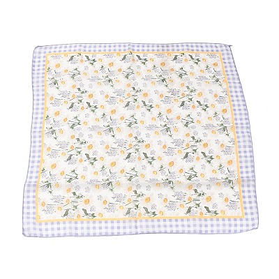 Polyester French Floral Checked Cotton Linen Square Scarf Daisy Bandana FB-CBA4B8E-01-1