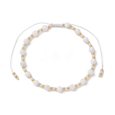 Adjustable Natural Rainbow Moonstone & Glass Braided Bead Bracelet BJEW-JB10137-04-1