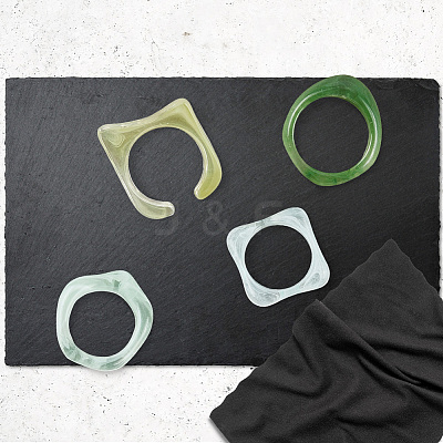4 Styles Resin & Acrylic Finger Rings for Women RJEW-SC0001-24-1
