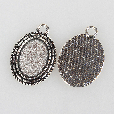 Tibetan Style Alloy Pendant Cabochon Settings X-TIBEP-N003-30AS-1