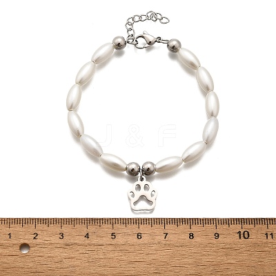 304 Stainless Steel Paw Print Charm Bracelets for Women BJEW-C098-12P-1