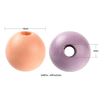 240Pcs 6 Colors Painted Natural Wood Beads WOOD-LS0001-47-1
