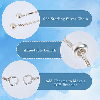 2Pcs 925 Sterling Silver Box Chain Slider Bracelet Making MAK-BBC0001-23-1