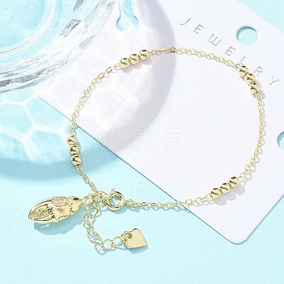 Brass Micro Pave Clear Cubic Zirconia Charm Bracelets for Women BJEW-C083-13G-1