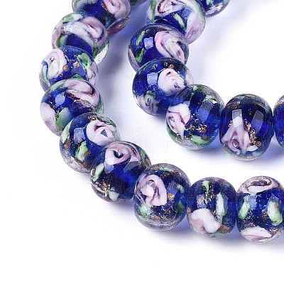 Handmade Lampwork Inner Flower Rondelle Beads Strands LAMP-T022-24D-1