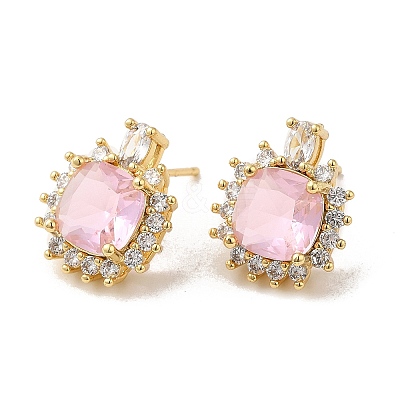 Rack Plating Real 18K Gold Plated Brass Square Stud Earrings EJEW-B034-07G-1