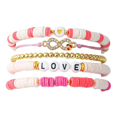 5Pcs 5 Style Polymer Clay Heishi & Word Love Beaded Stretch Bracelets Set BJEW-TA00297-1