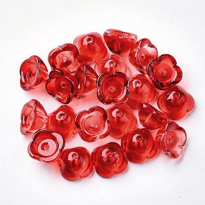 4-Petal Transparent Spray Painted Glass Bead Caps X-GGLA-S054-009A-03-1